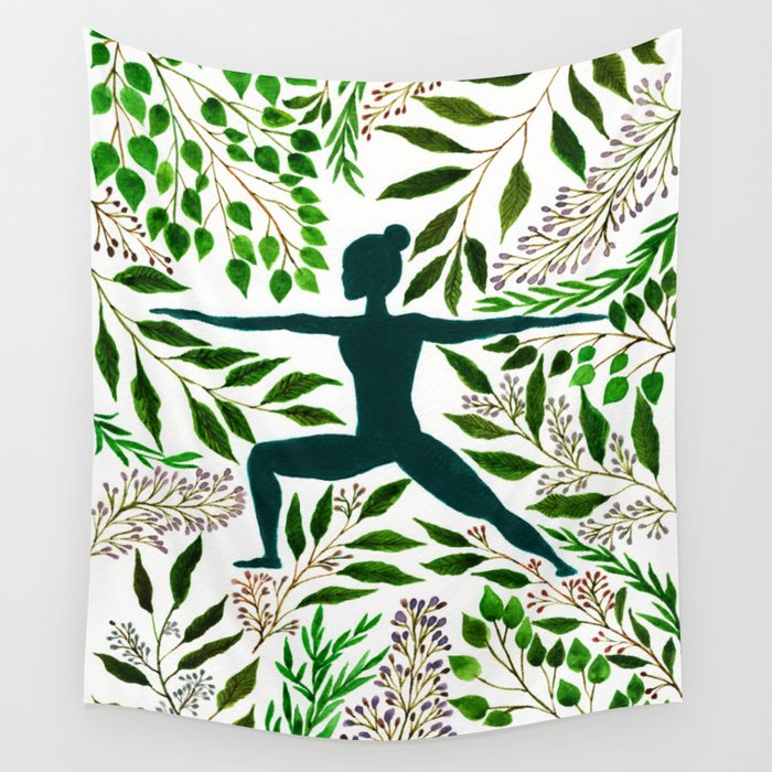 Yoga Warrior Pose One with Nature Wall Tapestry