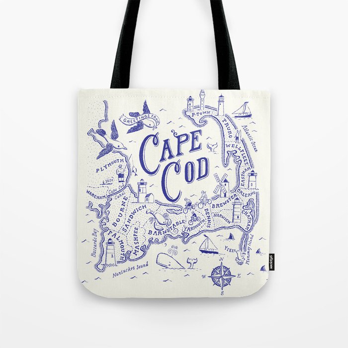 Cape Cod Map Tote Bag