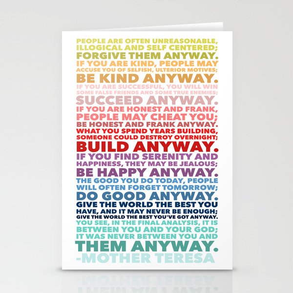 Do It Anyway Poem | Mother Teresa Stationery Cards