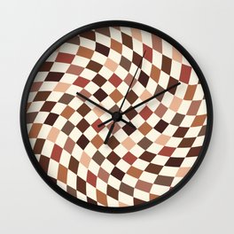 Coffee Brown Swirl Checker Wall Clock