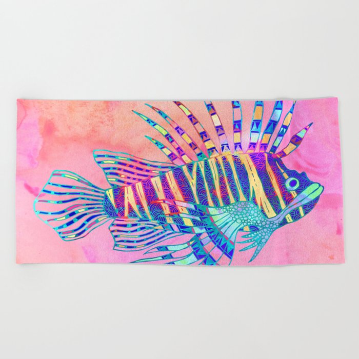 Electric Lionfish Beach Towel