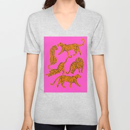 Abstract leopard with red lips illustration in fuchsia background  V Neck T Shirt | Cheetah, Pattern, Tropical, Tiger, Painting, Panthers, Safari, Jungle, Abstract, Cats 