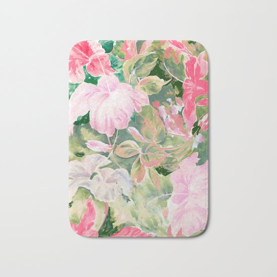 hibiscus tropical watercolor Bath Mat