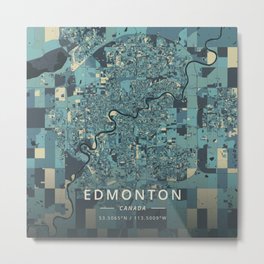 Edmonton, Canada - Cream Blue Metal Print | City, Town, Edmonton, Designer, Art, Canada, Streets, Street, Village, Minimalist 