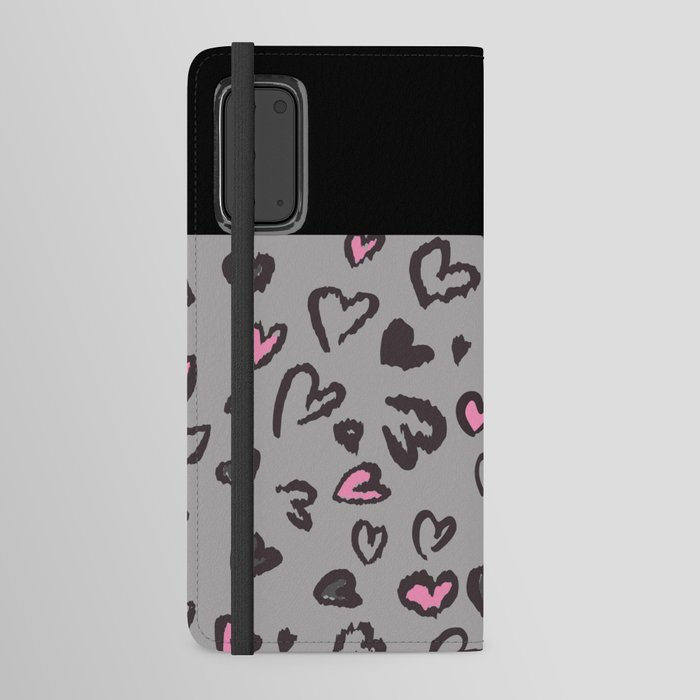Black & Gray Pink Hearts Android Wallet Case