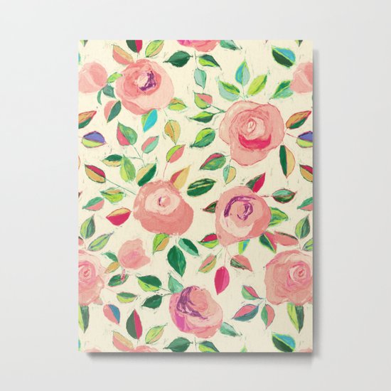 Pastel Roses in Blush Pink and Cream Metal Print