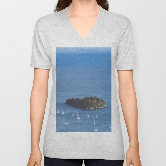 Camden Harbor Sailboats x Aerial Maine Photography V Neck T Shirt