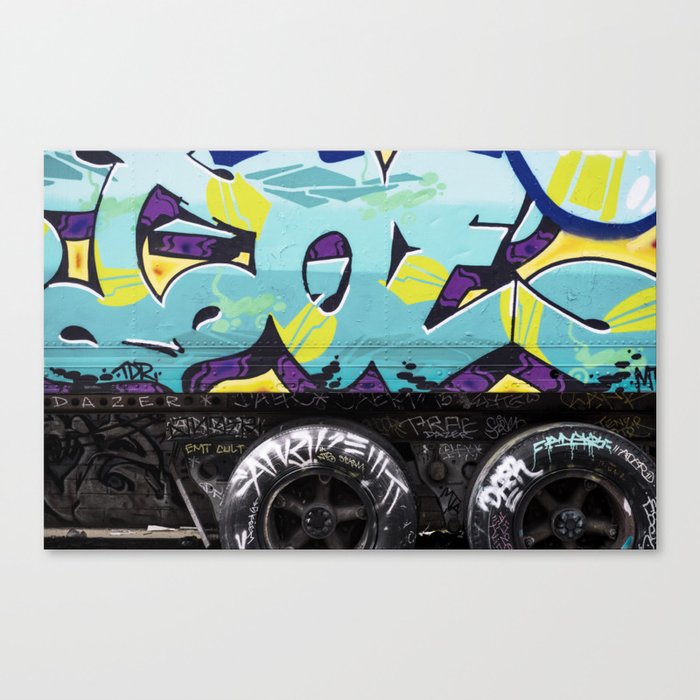 Graffiti covered semi truck detail Canvas Print