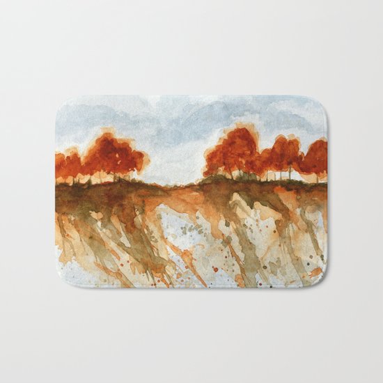 Firebranch Ridge, Watercolor Abstract Landscape Art Bath Mat