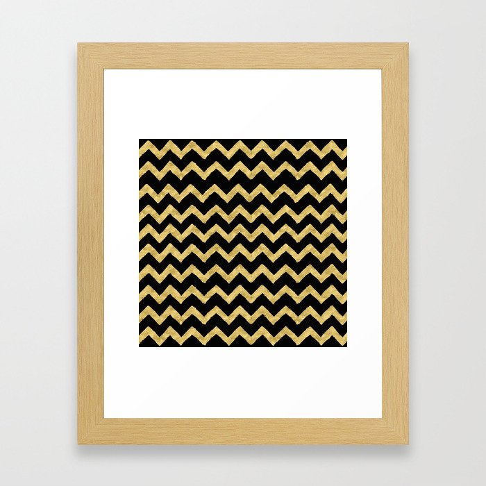 Chevron Black And Gold Framed Art Print