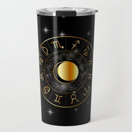 Zodiac astrology wheel Golden astrological signs with moon and stars Travel Mug