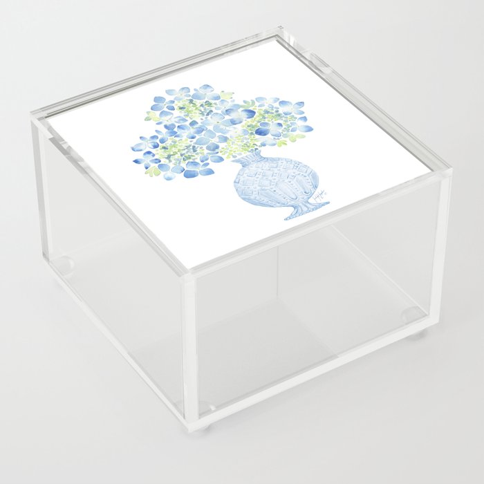 Blue Hydrangea Watercolor Acrylic Box