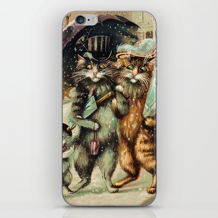 “Cat Family Christmas Shopping” by Maurice Boulanger iPhone Skin