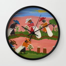 African American Masterpiece 'Six Figures Picking Cotton' folk art painting by Clementine Hunter Wall Clock