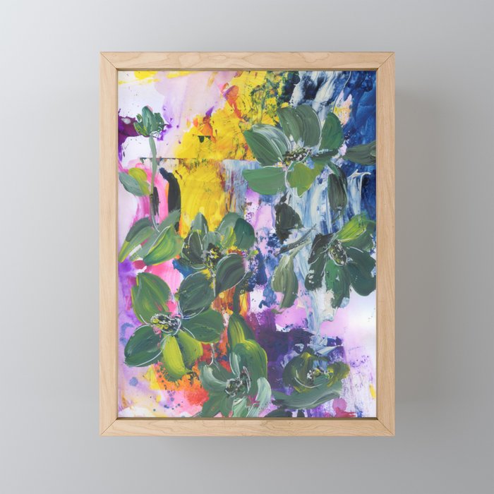 green flowers in rainbow N.o 2 Framed Mini Art Print