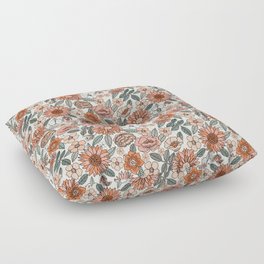 70s flowers - 70s, retro, spring, floral, florals, floral pattern, retro flowers, boho, hippie, earthy, muted Floor Pillow