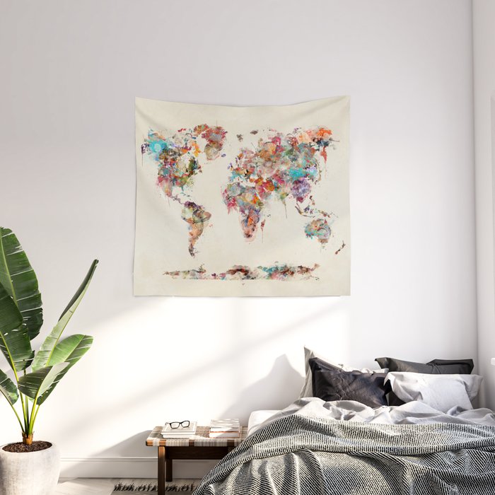 world map watercolor deux Wall Tapestry