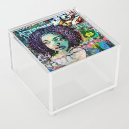 Urban Girl Mixed Media Street Art Woman Portrait Acrylic Box