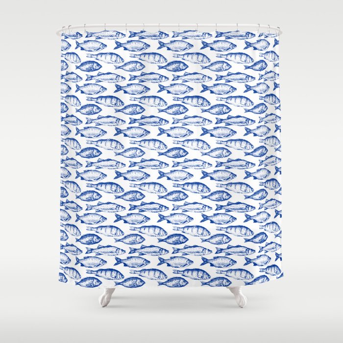 Dark Blue Fish Shower Curtain