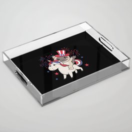 Cat With Unicorn For Fourth Of July Fireworks Acrylic Tray