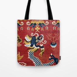 Ningxia Blue Dragon Red Background Rug Print Tote Bag