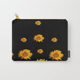 RAINING GOLDEN YELLOW SUNFLOWERS BLACK COLOR Carry-All Pouch