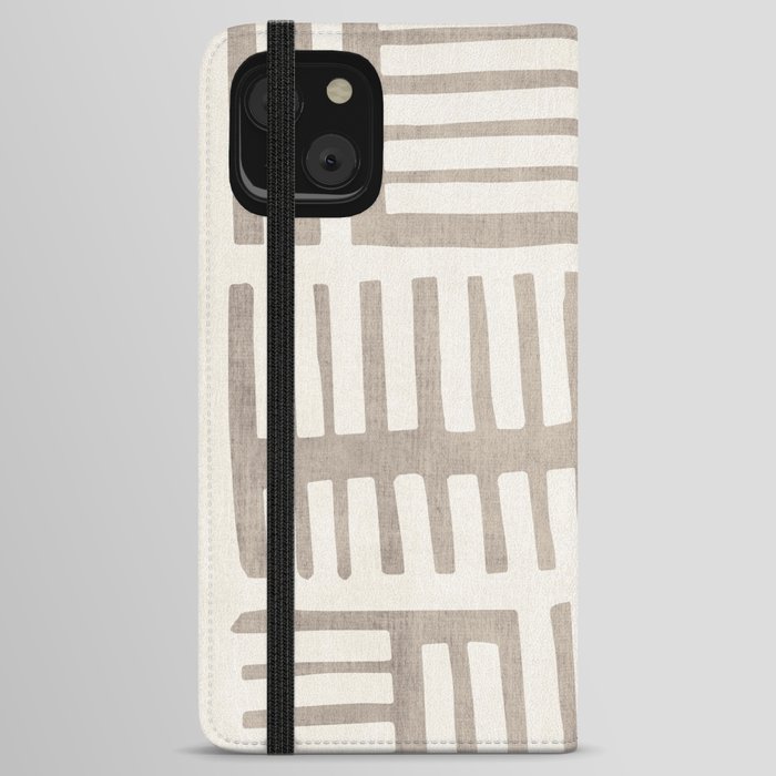 Minimalist Beige White Abstract Lines 002 iPhone Wallet Case