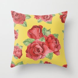Colorful Vintage Watercolor Red Rose Throw Pillow