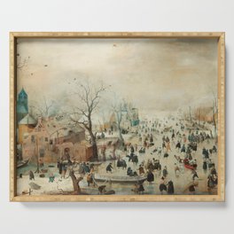 Hendrick Avercamp - Winter landscape with ice skaters ca. 1608 Serving Tray