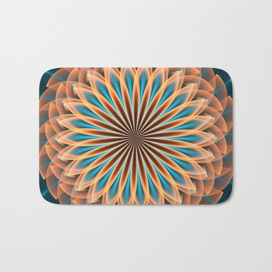 Floral mandala in orange and blue Bath Mat