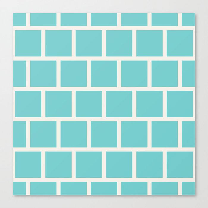 Turquoise Green Blue and White Bricks Retro Pattern  Canvas Print