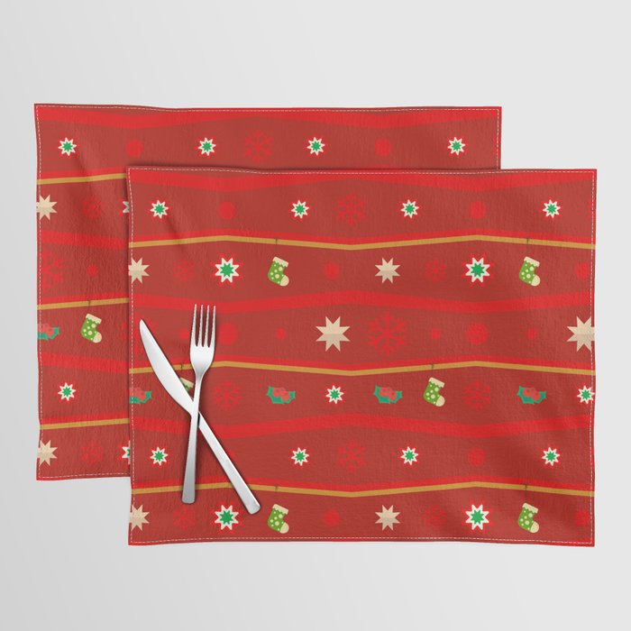 Christmas Pattern Retro Red Tiny Items Placemat