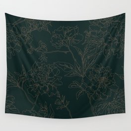 Emerald Vintage Chinoiserie Botanical Floral Toile Wallpaper Pattern Wall Tapestry