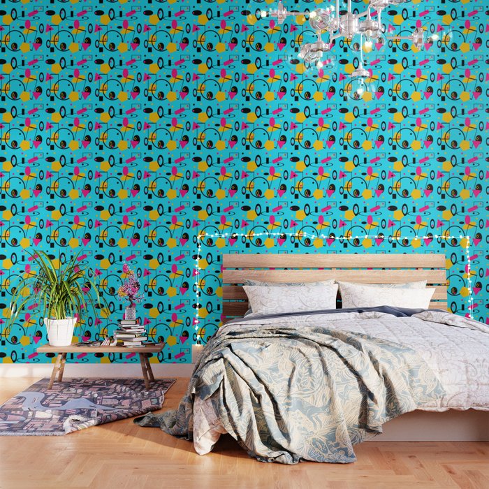 retro geometric  abstract design  blue Wallpaper