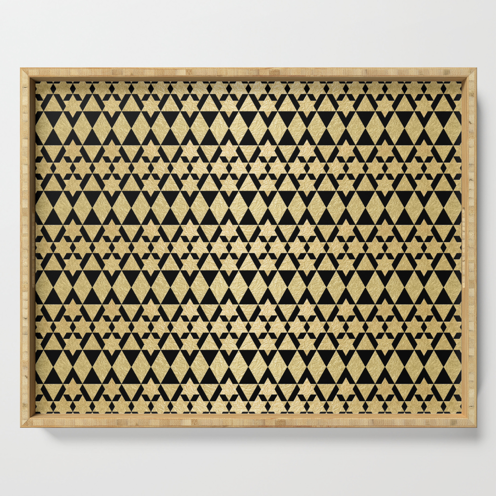 Black and Gold Geometric Pattern 4 Serving Tray by klaraacel
