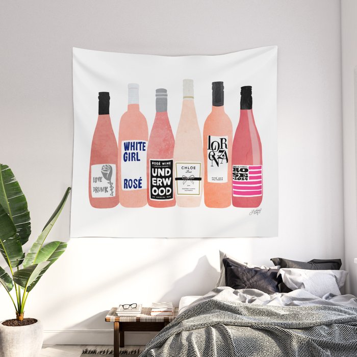 Rose Wine Bottles Wall Tapestry by Lindsey Kay Co Society6