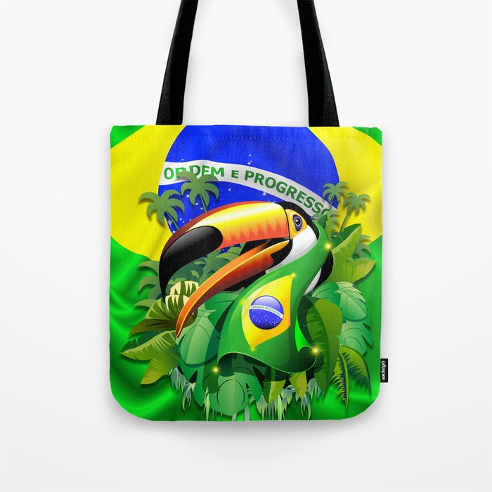 Toco Toucan with Brazil Flag Tote Bag