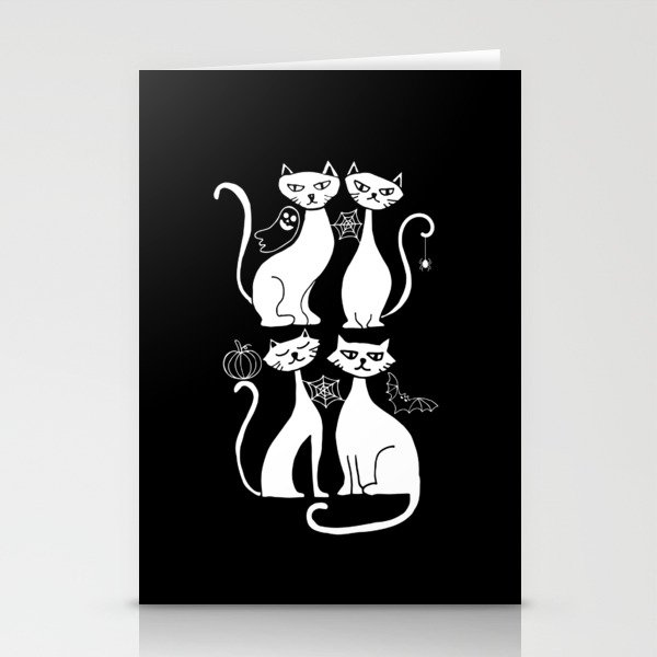 Spooky halloween cats black and white illustration Stationery Cards