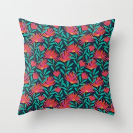 Bright Floral Design with Navy Background Throw Pillow