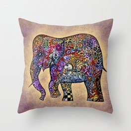 Antique Town Elephant  - Artist Oxana Zaika -painting Throw Pillow