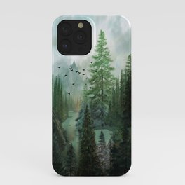 Mountain Morning 2 iPhone Case | Landscape, Tree, Forest, Wonderlust, Birds, Curated, Sun, Watercolor, Mountain, Painting 