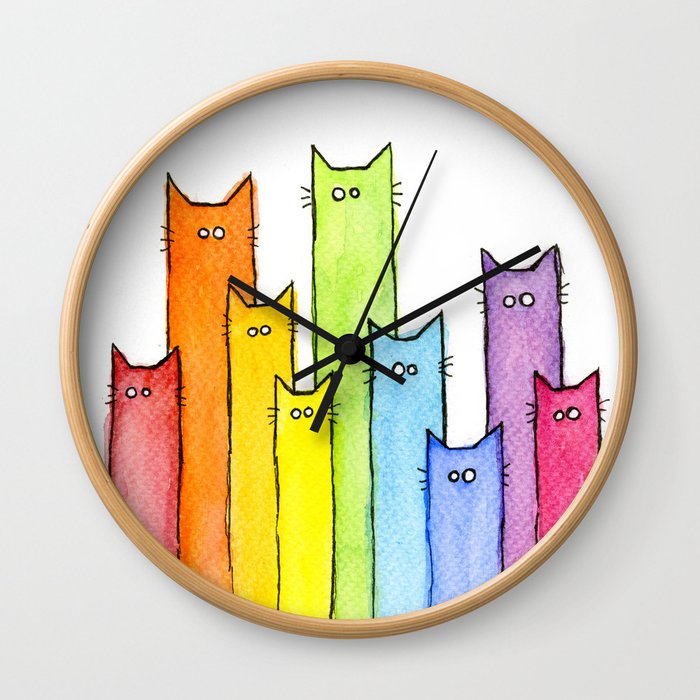 Rainbow of Cats Funny Whimsical Animals Wall Clock