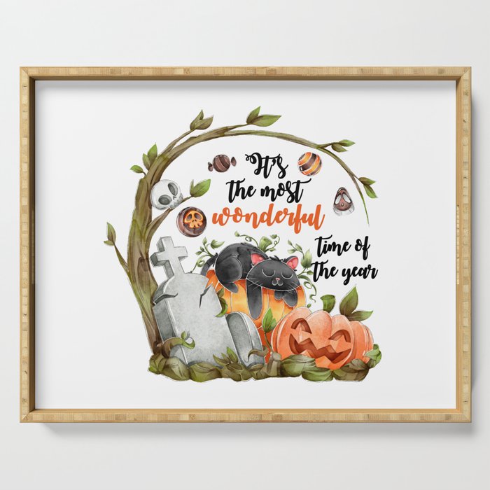 Halloween time quote decoration design Serving Tray