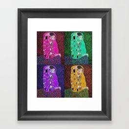 The kiss four-color collage; erotic love and the eternal cosmos romantic portrait painting alternate pink and purple by Gustav Klimt Framed Art Print