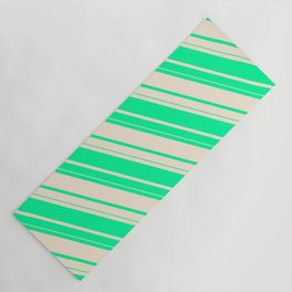 [ Thumbnail: Green and Beige Colored Striped/Lined Pattern Yoga Mat ]