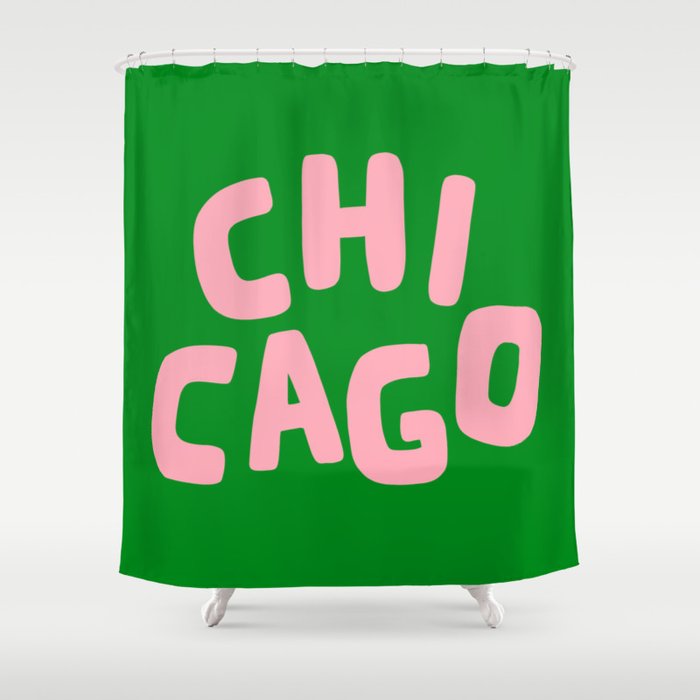 Chicago Green & Pink Shower Curtain