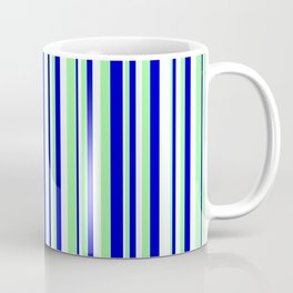 [ Thumbnail: Mint Cream, Green, and Blue Colored Pattern of Stripes Coffee Mug ]