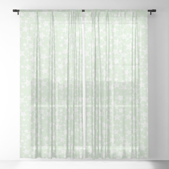 Magical Mint Green And White Stars Pattern Sheer Curtain By