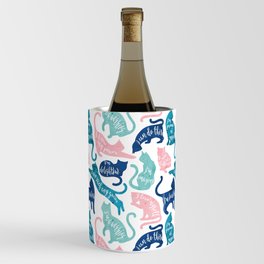 Be like a cat // white background pastel pink blue aqua and teal cat silhouettes with affirmations Wine Chiller