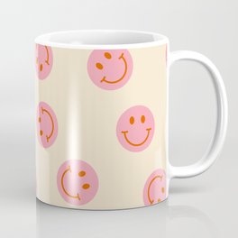 70s Retro Smiley Face Pattern in Beige & Pink Coffee Mug | Peace, Happyface, 1960S, Hippie, 1970S, 60S, Cute, Pattern, Goodvibes, Smileypattern 